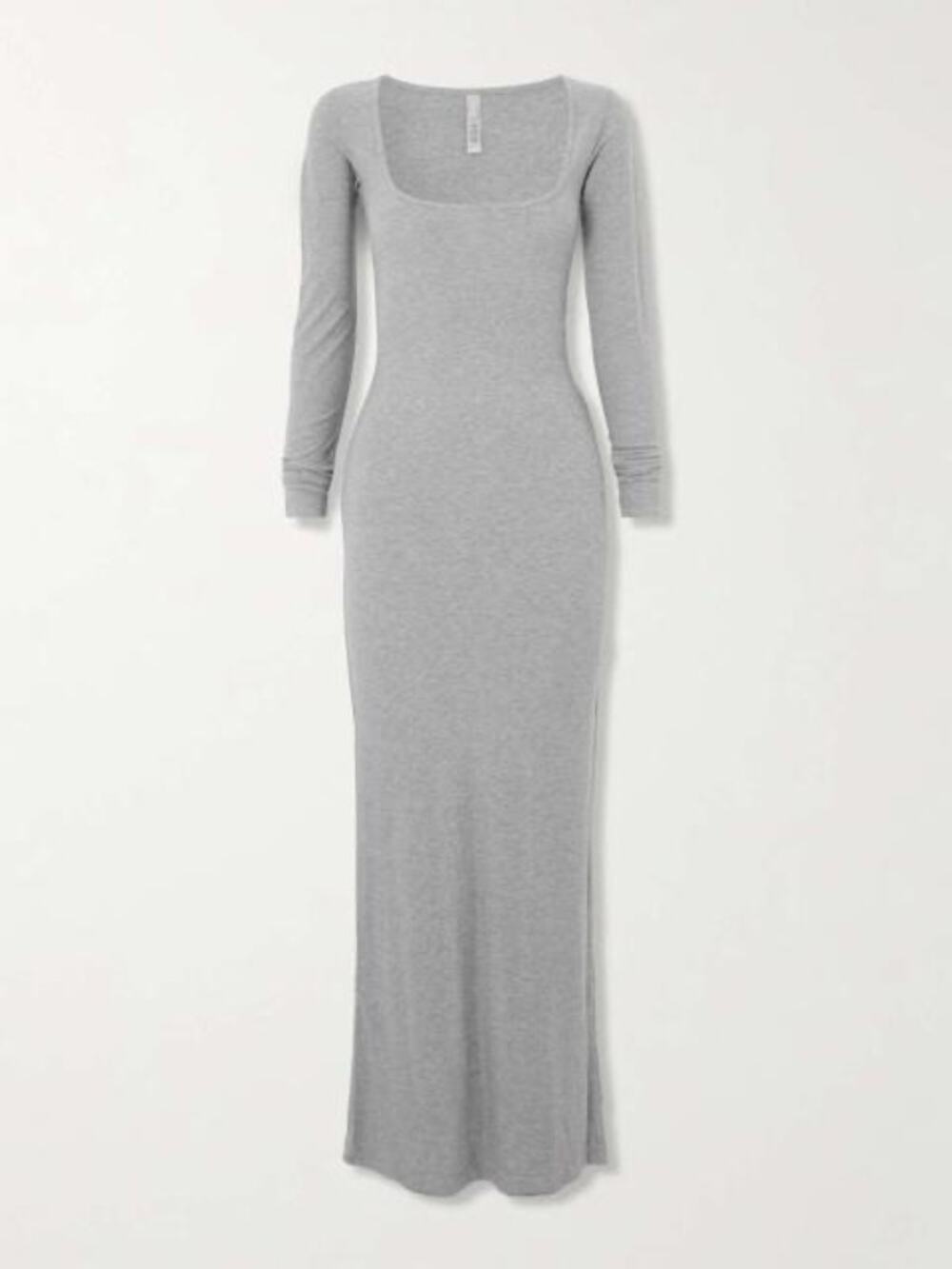 SKIMS‎ Soft Lounge Long Sleeve Dress Heather Gray Size Large Square Neck Stretch